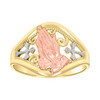 10K Tri Color Gold Women's 13.5mm D/C Filigree Double Cross & Praying Hand Ring