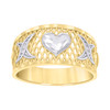 10K Yellow Gold Women's Diamond Cut 10mm Beaded Lattice Band XOXO Heart Ring