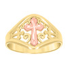 10K Two Tone Gold Women's D/C 14mm Bead Filigree Triple Rose Pointed Cross Ring