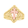 10K Two Tone Gold Womens Diamond Cut 16mm Heart Filigree Rose Pointed Cross Ring