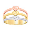 10K Tri Color Gold Women's D/C 5mm Split Shank Band Triple Hearts Semanario Ring