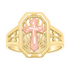 10K Two Tone Gold Womens D/C 15mm Bead Rectangle Octagon Rose Pointed Cross Ring