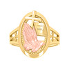 10K Two Tone Gold Women's 18.5mm Oval Crosses Holy Bible Rose Praying Hands Ring