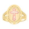 10K Two Tone Gold Women's D/C 17mm Textured Oval Beaded Rose Pointed Cross Ring