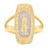 10K Two Tone Gold Women's Textured 19mm Oval Rectangle Greek Key Guadalupe Ring