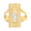 10K Two Tone Gold Women's Textured 19mm Rectangle Top Greek Key St. Jude Ring