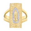10K Two Tone Gold Women's Textured 19mm Rectangle Top Greek Key Guadalupe Ring