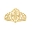 10K Yellow Gold Womens Diamond Cut 12mm Floral Shank Oval Lady of Guadalupe Ring