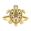 10K Yellow Gold Womens Polished 15.5mm Black & Red Enamel Clover Sea Turtle Ring