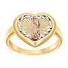 10K Tri Color Gold Womens Diamond Cut 14mm Heart Top Leaf Pattern Guadalupe Ring