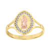 10K Tri Color Gold Women's D/C 13.5mm Pointed Oval Beaded Zig Zag Guadalupe Ring