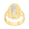 10K Two Tone Gold Womens Diamond Cut 20mm Split Shank Texture Oval St. Jude Ring