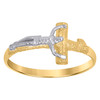 10K Two Tone Gold Women's Texture 9mm Religious Band Sideways INRI Crucifix Ring