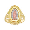 10K Tri Color Gold Women's 19.5mm Split Shank Filigree Lady of Guadalupe Ring