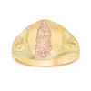 10K Two Tone Gold Men's Polished 13.5mm Oval Rose Lady of Guadalupe Signet Ring