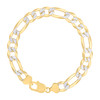 Sterling Silver Two-Tone Gold Plated Pave 10mm Super Flat Figaro Bracelet | 9"