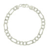 925 Sterling Silver Diamond Cut Pave 7.5mm Super Flat Figaro Bracelet | 7" to 9"