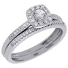 10K White Gold Solitaire Diamond Square Halo Engagement Ring Bridal Set 0.32 Ct.