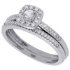 10K White Gold Solitaire Diamond Square Halo Engagement Ring Bridal Set 0.32 Ct.