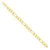 Sterling Silver Yellow Gold Plated D/C 10mm Flat Figaro Link Bracelet | 7" to 9"