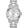 Bulova Crystal 96K114 Men Stainless Steel Silver Dial Watch & Cuban Bracelet Set