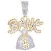 10K Yellow Gold Natural Diamond Dollar Sign Charm Bank Money Bag Pendant 1.62 CT