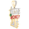 10K Yellow Gold Natural Diamond Red & Green Enamel Time Is Money Pendant 7/8 CT
