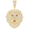 10K Yellow Gold Natural Diamond Ruby Zodiac Leo Charm Lion Head Pendant 2.43 TCW