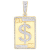 10K Yellow Gold Real Baguette Diamond Charm 100 Dollar Dog Tag Pendant 1.62 CT