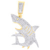 10K Yellow Gold Natural Diamond Ocean Charm Men's Great White Shark Pendant 1 CT