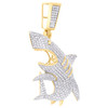 10K Yellow Gold Natural Diamond Ocean Charm Men's Great White Shark Pendant 1 CT