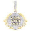 10K Yellow Gold Natural Round Diamond Wreath Charm Veni Vidi Vici Pendant 7/8 CT