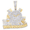 10K Yellow Gold Natural Diamond Cash Charm Clock Time Is Money Pendant 1.87 CT