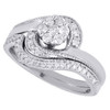 Diamond Wedding Bridal Set 14K White Gold Swirl Flower Engagement Ring 0.37 Ct.