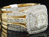 Ladies 14K Yellow Gold Halo Set Diamond Engagement Ring Wedding Band Bridal Set