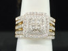 Ladies 14K Yellow Gold Halo Set Diamond Engagement Ring Wedding Band Bridal Set