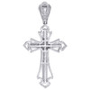 Real Diamond Fancy Cross Sterling Silver Pendant 2.70" Mens Pave Charm 0.20 ct.