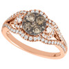 14K Rose Gold Round Cut Brown Diamond Curved Flower Engagement Ring 0.75 Ct.