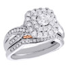 14K Two Tone Gold Solitaire Diamond Crossover Wedding Bridal Set Halo Ring 1 CT.