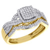 10K Yellow Gold Diamond Square Criss Cross Engagement Ring Bridal Set 0.38 Ct.