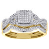 10K Yellow Gold Diamond Square Criss Cross Engagement Ring Bridal Set 0.38 Ct.