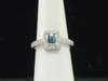 10k White Gold Blue Princess Cut Diamond Square Ladies Engagement Ring 0.88 Ct.