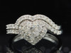 Ladies 10K White Gold Love Heart Diamond Engagement Ring Wedding Band Bridal Set