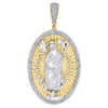 10K Yellow Gold Diamond Virgin Mother Mary Cherub Pendant Oval Pave Charm 1/2 Ct