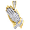 Diamond Praying Hands Pendant Mens 10K Yellow Gold Round Cut Charm 0.10 Tcw.