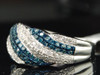 Blue Diamond Cocktail Ring Ladies 10K White Gold Round Pave Fashion Band 0.85 Ct