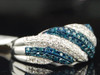 Blue Diamond Cocktail Ring Ladies 10K White Gold Round Pave Fashion Band 0.85 Ct