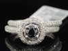 14k White Gold Round Black Diamond Wedding Engagement Bridal Ring Set 1.23 Ct.