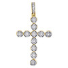 10K Yellow Gold Single Row Diamond Halo Cross Pendant 1.50" Mens Charm 0.50 Ct.