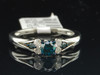 Ladies 10K White Gold Blue & White Diamond Engagement Ring Solitaire Bridal Set